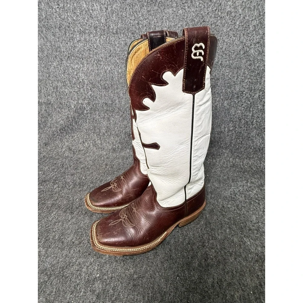Anderson Bean Boots Youth Size 2 Brown White Western Cross Square Toe 67002